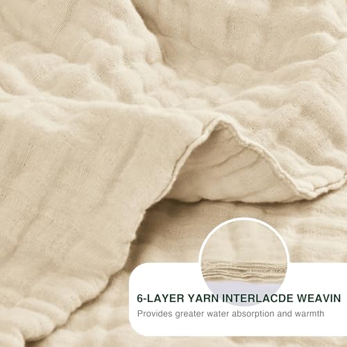 Love's cabin 100% Cotton Muslin Blanket, 6 Layer Lightweight Breathable Gauze Queen Size Blanket 90 x 90 Inches, Soft All Season Blanket for Bed, Beige - color: Beige, size: Queen(90"x90")