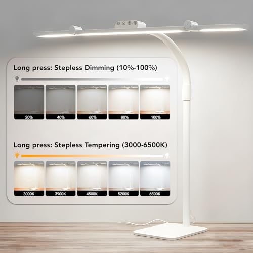 LED Desk Lamp for Home Office with Base, 28.2" Adjustable Gooseneck Swing Arm Bright Desk Light, Dimmable Architect Table Lamp for Desktop Computer Light, Reading, Study, Workbench（White） - color: White