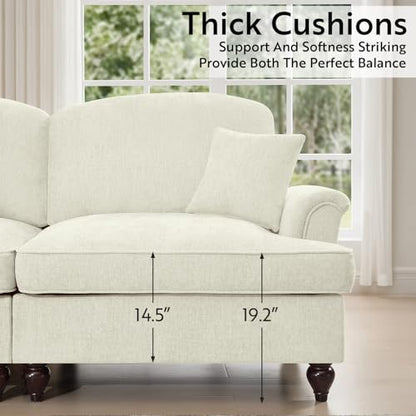 Loveseat Sofa Couch, 2 Seat Comfy Chenille Sofa with Removable Ruffled Skirt, Flared Armrests, Sturdy Legs, Convertible Sectional for Living Room, Bedroom, Apartment (Beige) - color: Beige, size: 76.4 Inch L