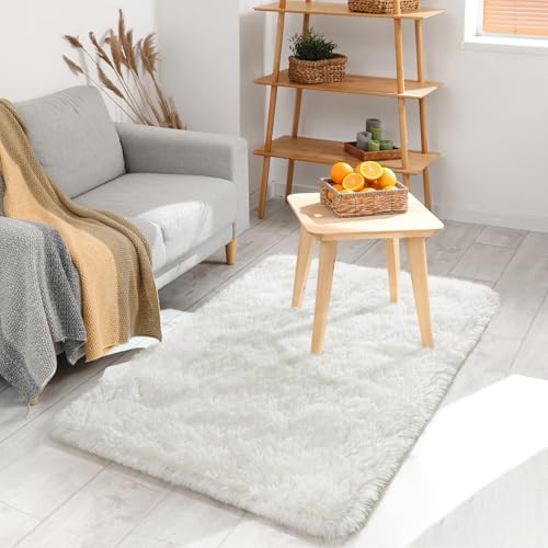 BENRON Soft Rug 2x3ft, Cream White Small Throw Rugs for Bedroom Entryway | Modern Washable long Rugs for Kitchen Dorm, Area Rug for Kids Girls Room Decor, Non Slip Indoor Plush rug - color: Cream White, size: 2' x 3' (Rectangular)