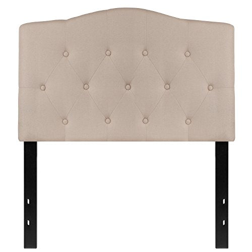 EMMA + OLIVER Twin Tufted Headboard | Adjustable Bed Rail Slots, Fabric Upholstered - color: Beige, size: Twin
