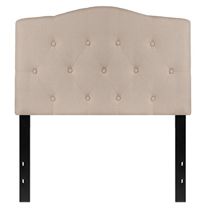EMMA + OLIVER Twin Tufted Headboard | Adjustable Bed Rail Slots, Fabric Upholstered - color: Beige, size: Twin