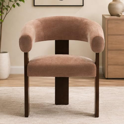 Modern Accent Chair, Barrel Armchair, U-Shaped Backrest, Brown | Barrel Accent Chair, Upholstered Arm Chair, Ergonomic Curved Back, Soft Chenille, Solid Wood Legs, Living Room, Bedroom - color: Brown