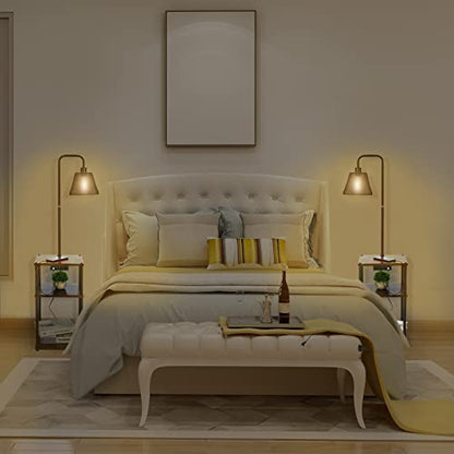 Floor Lamp with Table and Shelves, Side Table with USB Charging Port and Outlet, Modern Bedside Nightstand End Table with Lamp for Living Room, Bedroom, Guest Room, Bulb Included - color: Brown-1 Pair