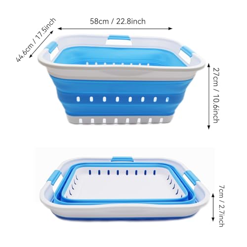 SAMMART 42L (11 gallon) Collapsible Plastic Laundry Basket - Foldable Pop Up Storage Container/Organizer - Portable Basket - Space Saving Hamper/Basket (2, White/Marine Blue) - color: White/Marine Blue