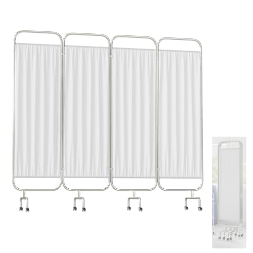 4-Panel Medical Privacy Screen on Wheels, 79"x71" Medical Screen | Portable Medical Privacy Screen Indoor Room Privacy Screen Divider, Stainless Steel Contruction, Folds Easy for Storage - size: 4-Panel