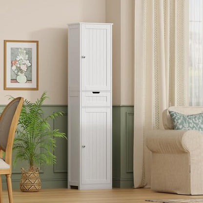 67" H Tall Bathroom Cabinet with 2 Doors & 1 Drawer, Narrow Bathroom Storage Cabinet with Adjustable Shelves, for Living Room, Entryway, Kitchen, White - color: White