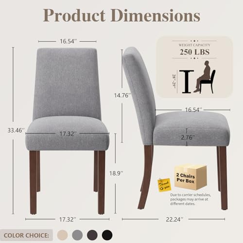 Dining Chairs Set of 4, Parsons Chairs for Small Spaces, Gray | Modern Dining Room Chairs with Solid Wooden Legs, Fabric Upholstered Kitchen Chairs for Restaurant & Cafe - color: Grey, size: Set of 4