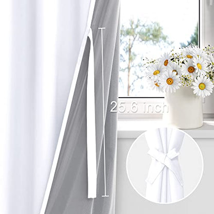 XWZO 100% Blackout Curtains 2 Panels with Tiebacks- Heat and Full Light Blocking Window Treatment with Black Liner for Bedroom/Nursery, Grommet Top, White, W52 x L84 Inches Long, Set of 2 - color: White, size: 52"W x 84"L (Pack of 2)