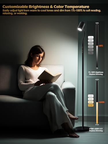 17W LED Reading Floor Lamp with Remote, 67" Dimmable Standing Lamp | Dual-Side Reading Light & Mood Light, 4 Color Temps 7 Brightness, Touch & Remote Control, Adjustable Gooseneck, Task lamp - style: 2-in-1 Lamp (H2)