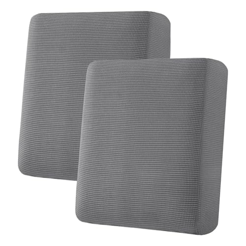 H.VERSAILTEX Super Stretch Individual Seat Cushion Covers Sofa Couch Slipcover Sets Thick Jacquard Textured Twill Fabric (2 Piece Medium Covers, Grey) - color: Grey, size: 2 Cushion Loveseat