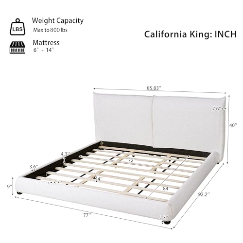 DNYN Upholstered Platform Bed Frame with Thick Pillow-Back Headboard | Linen Fabric Bed| Low-profile Design| No Box Spring Needed| Wooden Slats Support| Easy Assemble| California King Size - size: California King