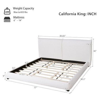 DNYN Upholstered Platform Bed Frame with Thick Pillow-Back Headboard | Linen Fabric Bed| Low-profile Design| No Box Spring Needed| Wooden Slats Support| Easy Assemble| California King Size - size: California King