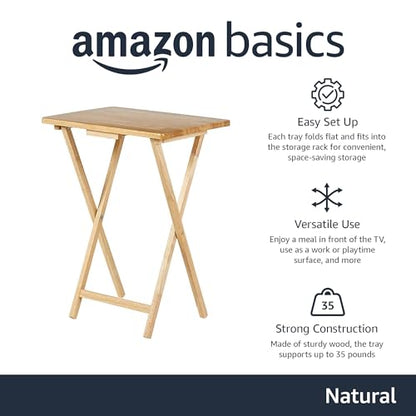 Amazon Basics Classic Foldable TV Dinner Tray Table with Storage Rack, 14.6 L x 19 W x 26 H inch, Natutral, 4-Pack - color: Natural
