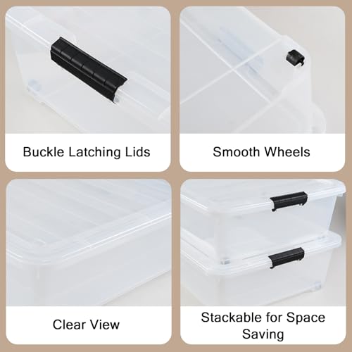 3 Packs 50 Quart Plastic Under Bed Storage Container Bins with Wheels, Large Clear Stackable Organizer Boxes with Lids - size: 50 Quart