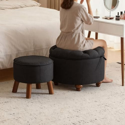 24Inch Round Storage Ottoman, Set of 2, Modern Button Tufted Coffee Table with Removable Top, Upholstered Ottoman with Storage Footrest Stool for Living Room, Bedroom (Dark Grey) - color: Dark Grey