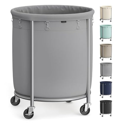 SONGMICS Laundry Basket, Rolling Steel Frame with 2 Locking Wheels, 190 L | Heavy-Duty Laundry Hamper Cart with Removable Bag, Gray and Metallic Silver, URLS001G01 - color: Gray + Metallic Silver, size: 190 L (1-Section)