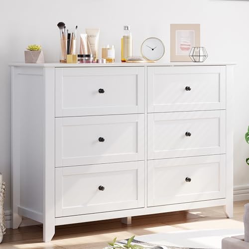 IDEALHOUSE 6 Chest of Drawers for Bedroom, Modern White Drawer Dresser | Simply 6 Drawer Dresser for Hallway Entryway, 15.8"D x 41.7"W x 31.5"H, Lacquered Storage Organizer for Living Room - color: White, size: 15.8"D x 41.9"W x 31.5"H (6 Drawers)