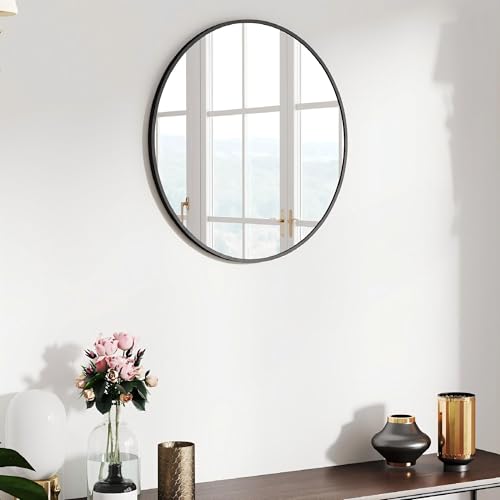 SCWF-GZ 20" Round Mirror Circle Wall Mounted Hanging or Against Wall Metal Frame Dressing Make-up Mirrors for Entryway Bedroom Bathroom Living Room 20 inch Black | HD Crystal Clear No distortion Tempered Glass,Aluminum Frame,Make-Up Mirrors for Bedroom,En