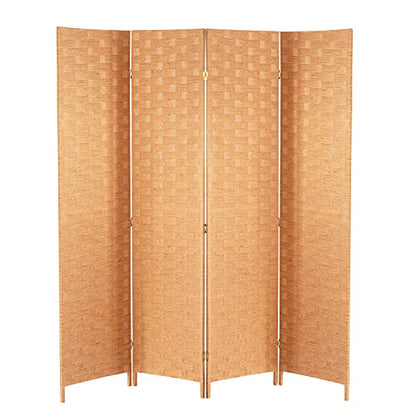 Wood Mesh Woven Design 4 Panel Folding Wooden Screen Room Divider - color: Natural, size: 4 Panel