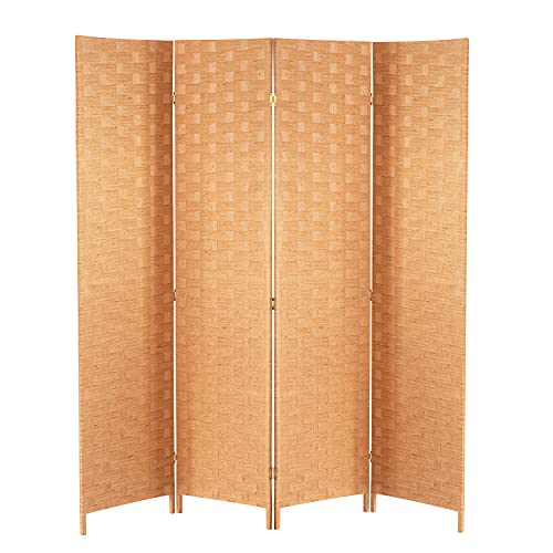 Wood Mesh Woven Design 4 Panel Folding Wooden Screen Room Divider - color: Natural, size: 4 Panel