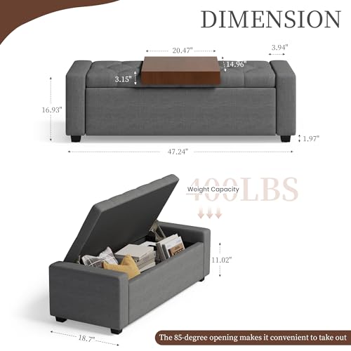 Upholstered Ottoman with Storage Bench (Charcoal) - color: Charcoal