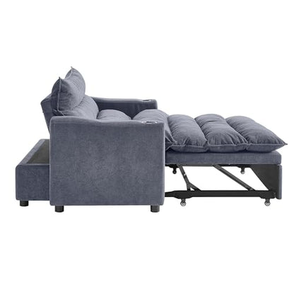 SLEERWAY 3 in 1 Convertible Sleeper Sofa Bed, 36.14" W Easy Pull Out Chair Bed with Dual Cup Holders, Comfy Thick Padding Futon Love Seat with Adjustable Backrest for Living Room Small Space (Grey) - color: Grey, size: 36.14"