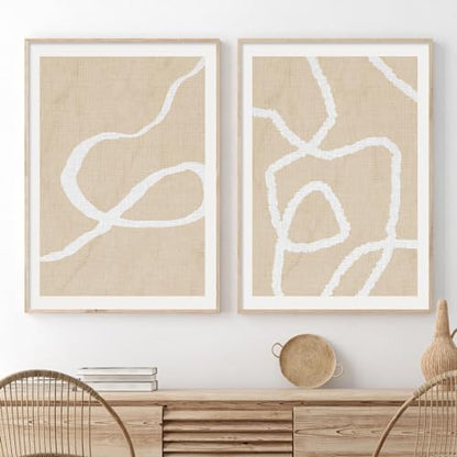 White and Beige Abstract Wall Art Boho Line Poster Beige Abstract Painting Abstract Shapes Canvas Geometric Minimalist Art Prints Modern Line Wall Art for Living Room Bedroom 16x24inchx2 Frameless - color: White and Beige Abstract Wall Art