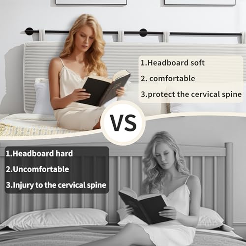 King Headboard Only, Wall Mounted Hanging Upholstered Bed Head Board | Modern Vertical Channel Design of Fine Flannel, Elegant Beige Fluted Headboard for Bedroom (Beige, King Size) - color: Flannel/Beige, size: King