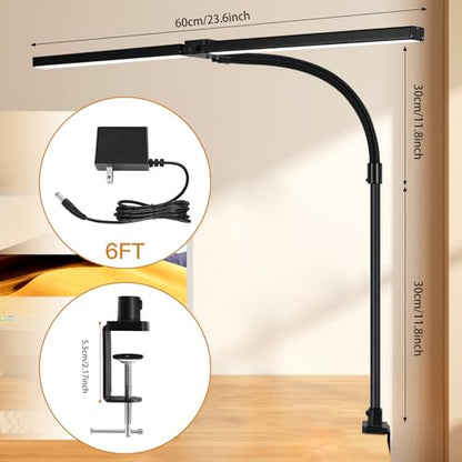 LED Desk Lamp with Clamp, 18W Dimmable Light, No Remote | 18W Dimmable Eye-Caring Clamp Light with Anti-Glare Cover and Flexible Gooseneck for Office, Dorm, Home and Study - color: Black-23.6in