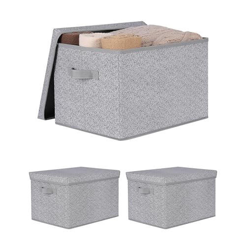 WUIKE Foldable Storage Bins with Lids, Storage Boxes with Handles, Closet Shelf Organizer, Fabric Storage Baskets with Cover for Bedroom, 3-Pack, Ash Gray, Extra Large - color: Ash Gray, size: Extra Large