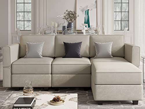 Belffin Convertible Sectional Sofa with Chaise Velvet L Shaped Sofa Couch Modular Sectional Sofa with Storage Grey - color: Grey, size: L Shape Sofa