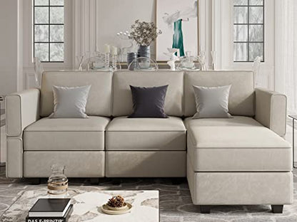 Belffin Convertible Sectional Sofa with Chaise Velvet L Shaped Sofa Couch Modular Sectional Sofa with Storage Grey - color: Grey, size: L Shape Sofa