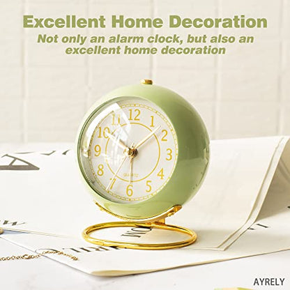 AYRELY® Battery Operated Analog Desk Alarm Clock with Light, Table Clock | Retro Aesthetic Clock with Silent Non-Ticking Movement for Bedside, Bedroom, Kitchen, Office, Travel & Kids' Room(Saga Green) - color: Saga Green
