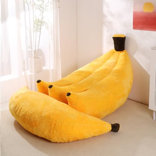 Banana Bean Bag Chair with Ottoman, Floor Sofa Bed with Footrest, Comfy Convertible Lounger for Adults, Plush Couch for Bedroom, Living Room or Dorm, L-Yellow - color: Yellow, size: Large