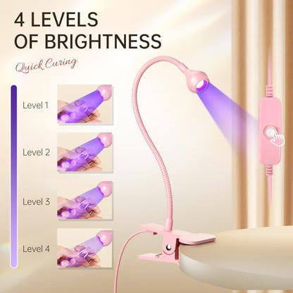 AORAEM LED Nail Lamps Flexible Gooseneck Lamp Gel Polish Curing Light Pink | Quicky Dry Nail Manicure Dryer Plug Play Portable Flash Cure Light for Gel Nails Home DIY Professionals - color: Pink