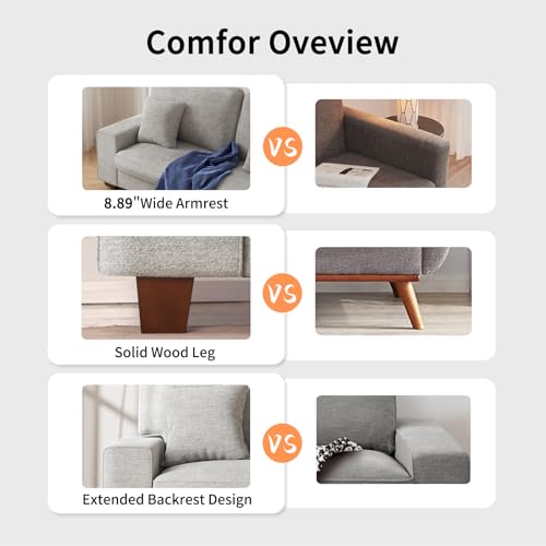 DOPEDIO 88.58" Modern Loveseat Sofa, Light Gray, Couch for Living Room | Removable washable cover,pocket spring cushions, solid wood frame, easy assembly for apartments, ideal for small spaces - size: 88.58 inch, style: Light Grey Chenille