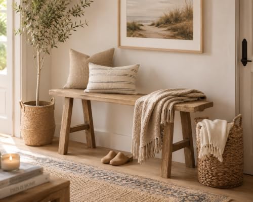 Artissance 43-Inch Elmwood Bench, Natural Wood Rectangular Rustic Bench for Entryway, Hallway, Living Room, and Dining Room - size: 20H x 43W x 10L