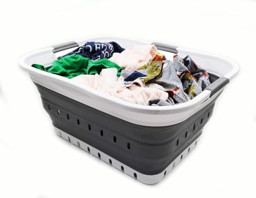 SAMMART 42L (11 gallon) Collapsible Plastic Laundry Basket - Foldable Pop Up Storage Container/Organizer - Portable Basket - Space Saving Hamper/Basket (2, White/Dark Grey) - color: White/Dark Grey
