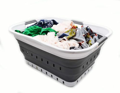SAMMART 42L (11 gallon) Collapsible Plastic Laundry Basket - Foldable Pop Up Storage Container/Organizer - Portable Basket - Space Saving Hamper/Basket (2, White/Dark Grey) - color: White/Dark Grey
