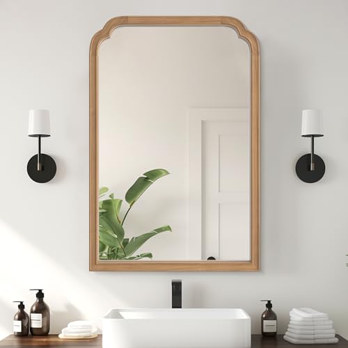 Wood Bathroom Mirrors for Wall Mounted, 24" x 36" Rustic Wood Frame Wall Mirrors Decorative for Living Room or Bedroom Vanity Mirror (Honey-Colored) - color: Honey B, size: 36"L x 24"W