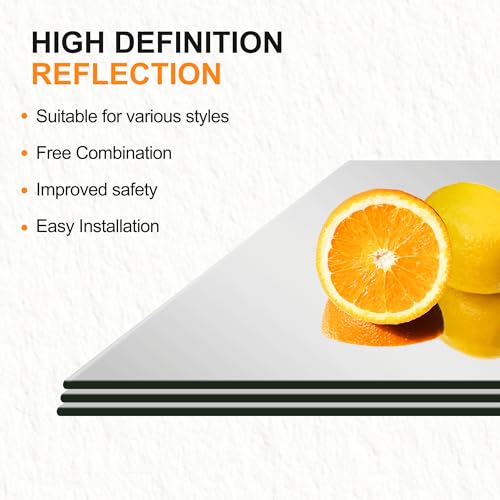 Home Gym Mirrors, 12'' x 12'' Glass Mirror Tiles, 4 PCS | Square Large Wall Mirror, For Home Gym, Bedroom, Door, Bathroom, Frameless Mirror Sets - size: 12" x 12" (4 PCS)