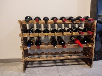 32-Bottle 4-Tier Stackable Wine Rack – Freestanding Carbonized Pine Organizer for Home Bar, Kitchen, Countertop, Modular DIY Design - size: 32 Bottle
