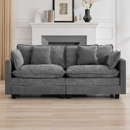 76'' Cloud Deep Seat Loveseat, Upholstered Chenille Modular 2-Seats Sectional Sofa Couch, Modern Comfy Settee Loveseat for Living Room Set, Small Apartment, Grey - color: Grey, size: 76'' Loveseat