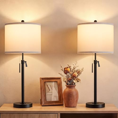 Qingmiao Table Lamps Set of 2, 22" to 30" Adjustable Nightstand Lamps for Bedroom, Dimmable End Table Lamps for Living Room Console Entry Farmhouse Home Decor, New House Warming Gifts - color: Black