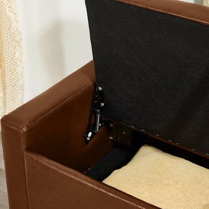 Storage Bench, 48‘’ Upholstered PU Leather Ottoman Bench with Button-Tufted, Folding Bedroom Bench with Wood Legs, Entryway Bench for Bedroom, Brown - color: Brown