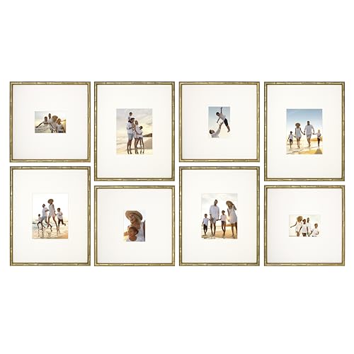 Arcadia Gallery Wall Frame Set, 16x20 and 16x16 Inch Matted Frames, 8 Piece, Antique Gold - color: Gold