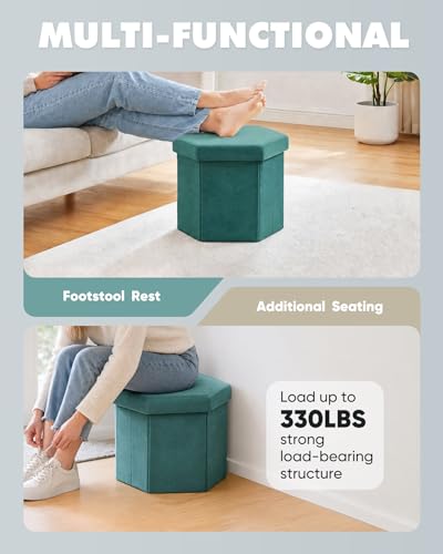 B FSOBEIIALEO Storage Ottoman Cube Hexagonal Pouf Ottomans, Foot Rest Seat for Sofa Footrest Entryway Shoe Footstool for Living Room/Bedroom/Entrway Velvet Blue 16.93"x15"x15" - color: Blue