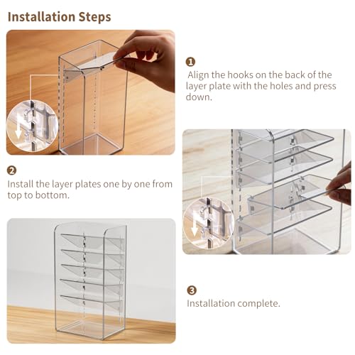 PAVSTINE Medicine Cabinet Organizer with Adjustable Dividers, Clear Vertical Layered Backward Slanting Shelves for Pressed Powder/Lip Gloss/Mascara Storage (5-Tier Gentle Slant) - size: 5-Tier Gentle Slant