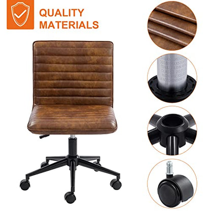 Furnimart Armless Office Desk Chair Task Chair Faux Leather Upholstered Task Chair Teen Desk Chair Mid-Back 360° Swivel Adjustable Small Chair (Leather-DustYellow) - color: Leather-dustyellow